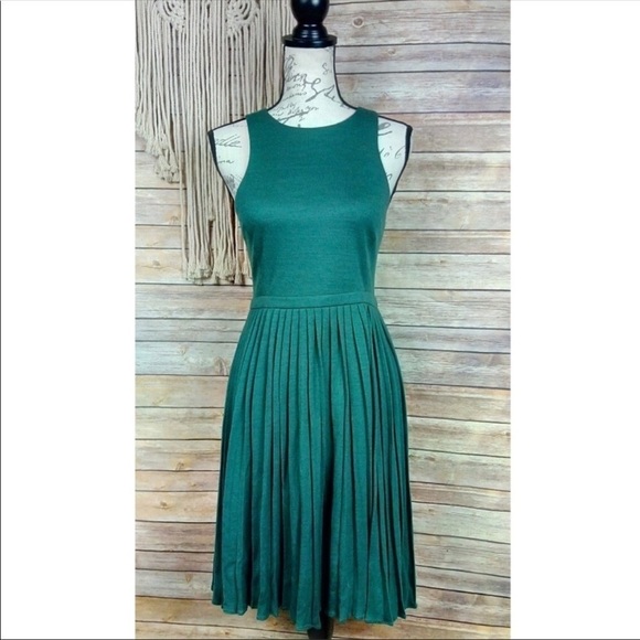 Revolve | Tibi Forest Green Wool Pleated Skirt Sleeveless Jersey Midi Dress - Picture 2 of 8